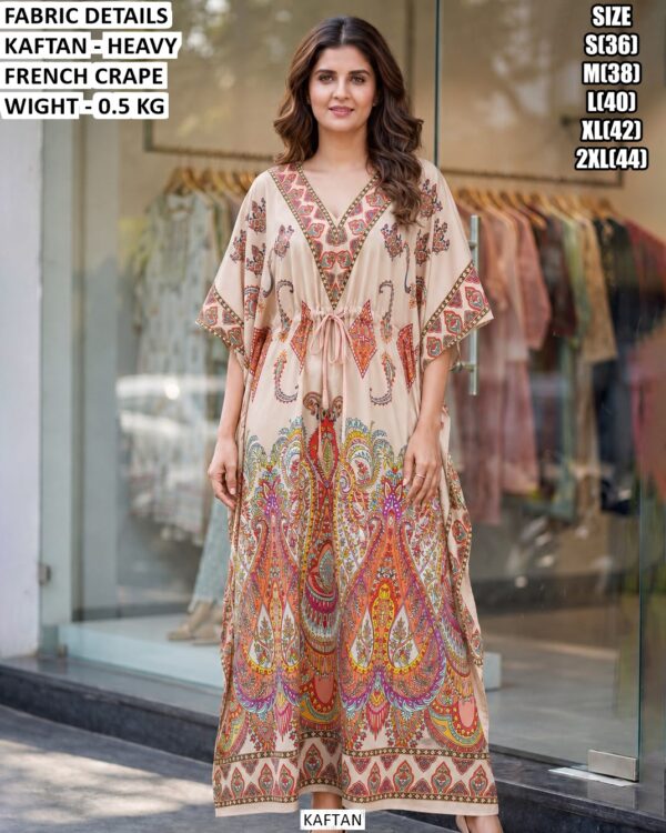 Premium Heavy Franch Crape Kaftan With Printed Work