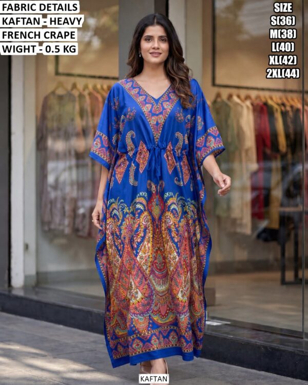 Premium Heavy Franch Crape Kaftan With Printed Work