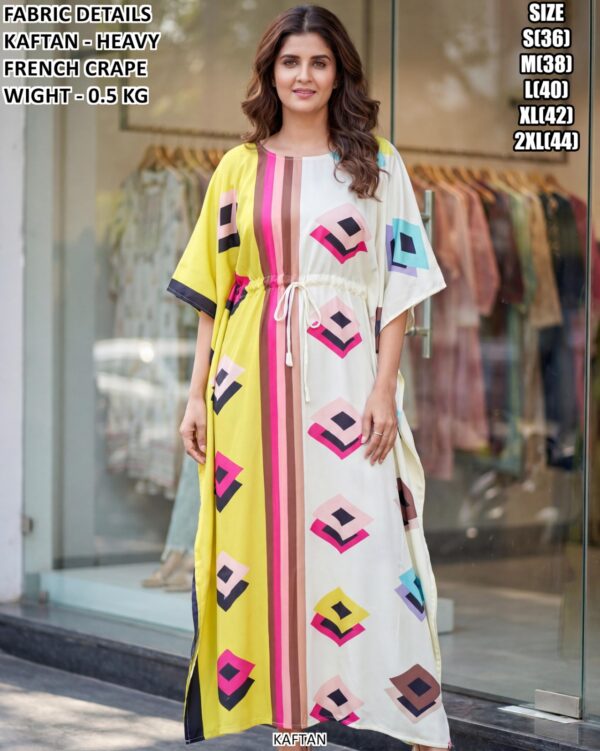 Premium Heavy Franch Crape Kaftan With Printed Work