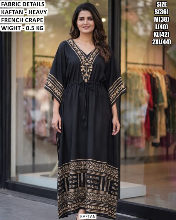 Premium Heavy Franch Crape Kaftan With Printed Work