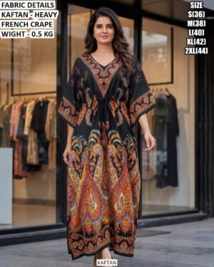 Premium Heavy Franch Crape Kaftan With Printed Work