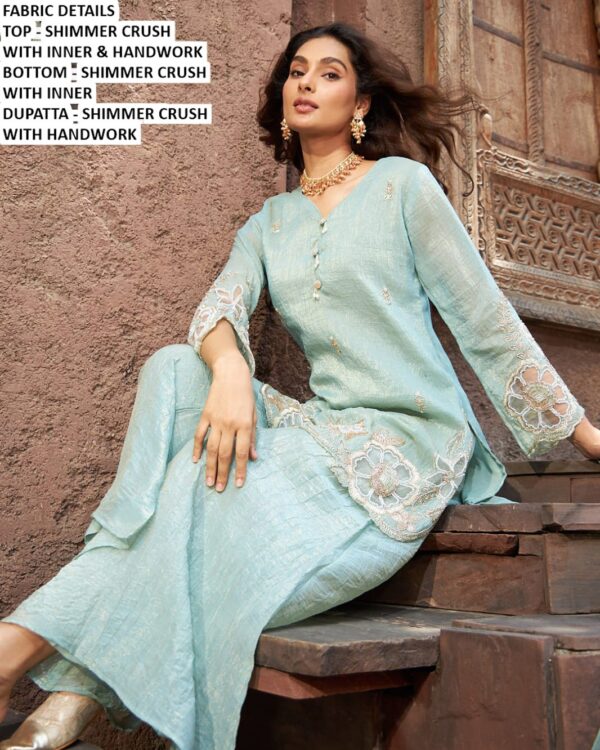 Premium Shimmer Crush Handwork Palazzo Suit