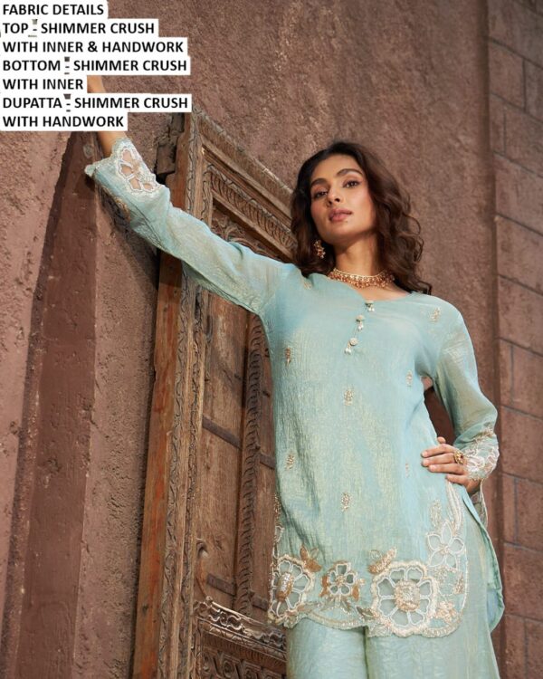 Premium Shimmer Crush Handwork Palazzo Suit