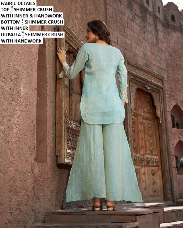 Premium Shimmer Crush Handwork Palazzo Suit
