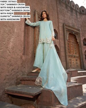 Premium Shimmer Crush Handwork Palazzo Suit