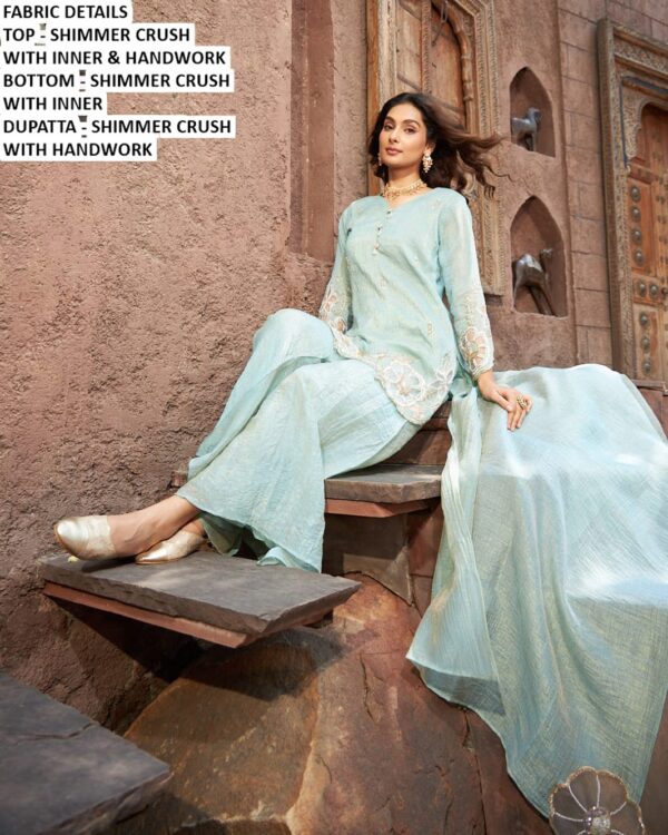 Premium Shimmer Crush Handwork Palazzo Suit