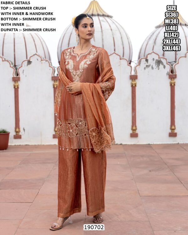Elegant Handwork Top With Palazzo And Dupatta
