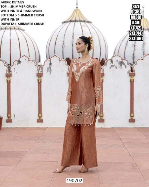 Elegant Handwork Top With Palazzo And Dupatta