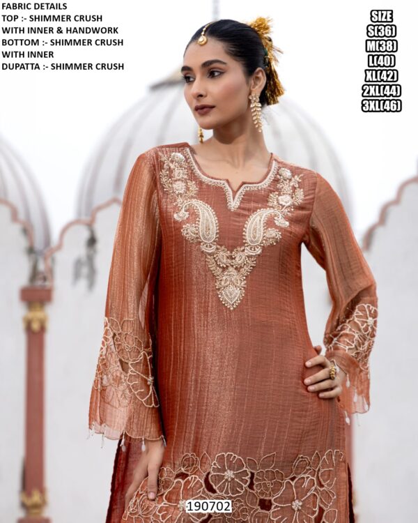 Elegant Handwork Top With Palazzo And Dupatta
