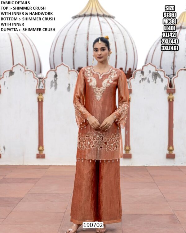 Elegant Handwork Top With Palazzo And Dupatta