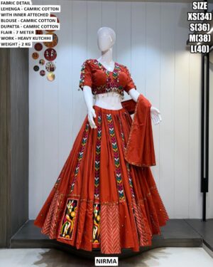 Heavy Kutchi Work Cambric Cotton Lehenga Choli
