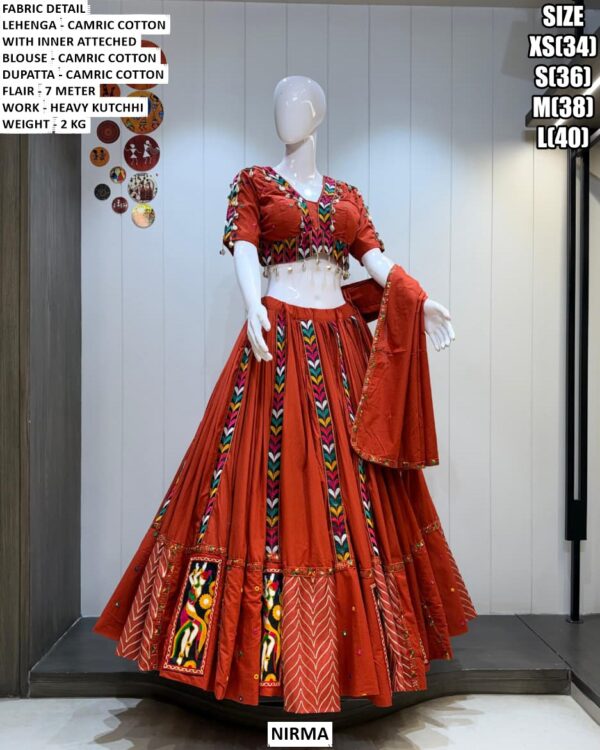 Heavy Kutchi Work Cambric Cotton Lehenga Choli