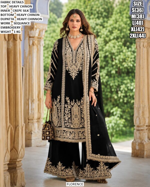 Designer Chinon Palazzo Set With Dupatta