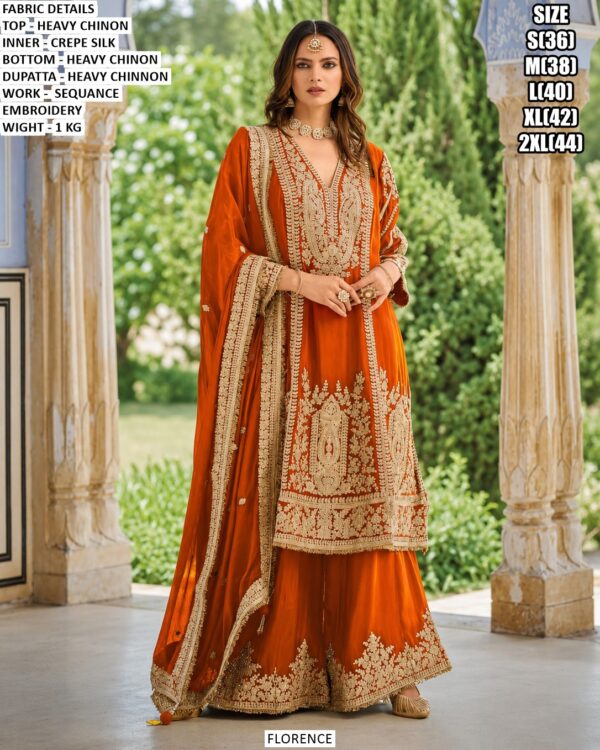 Designer Chinon Palazzo Set With Dupatta