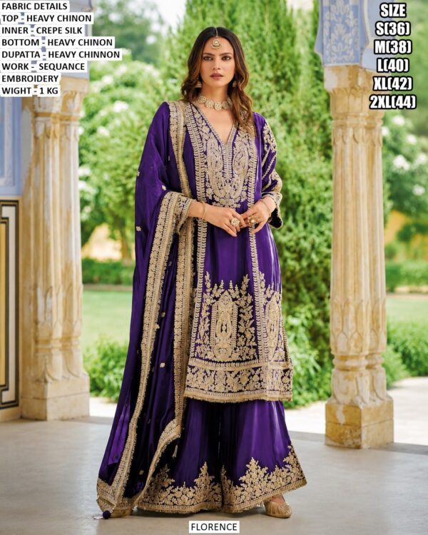 Designer Chinon Palazzo Set With Dupatta