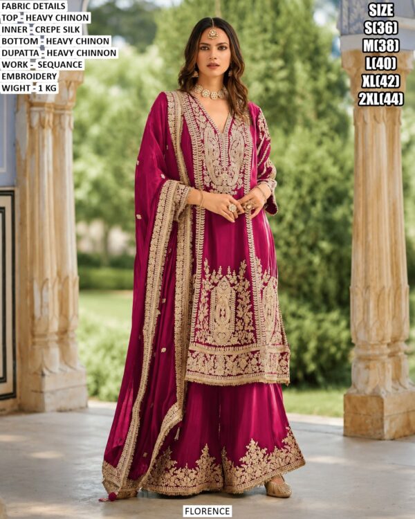 Designer Chinon Palazzo Set With Dupatta