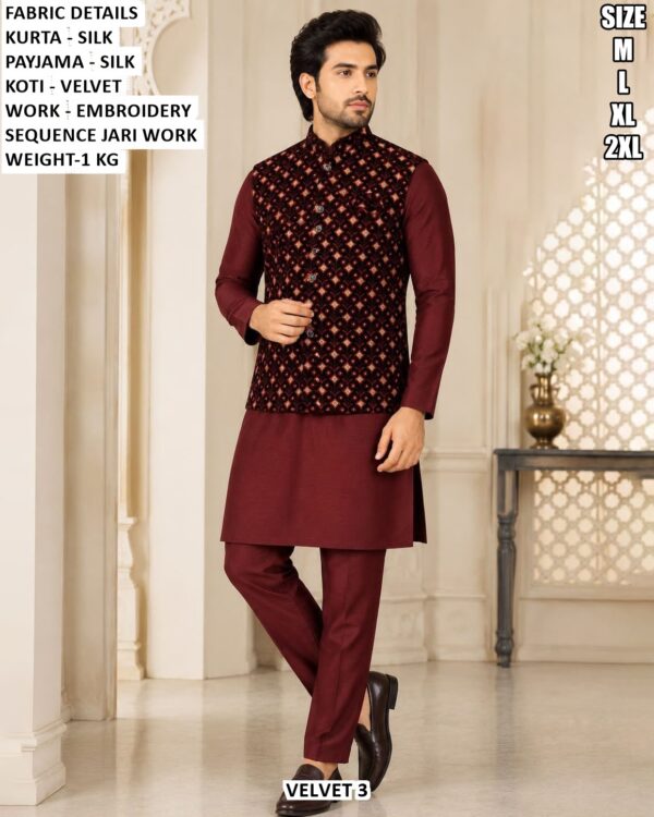 Trending Velvet Koti Kurta Pajama For Men