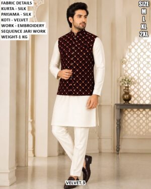 Trending Velvet Koti Kurta Pajama For Men