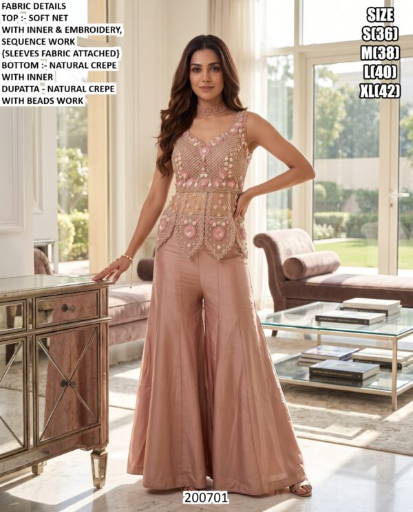 Premium Soft Net Embroidered Palazzo Suit