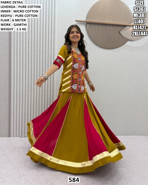 Gamthi Work Cotton Lehenga With Kediyu