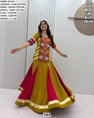 Gamthi Work Cotton Lehenga With Kediyu