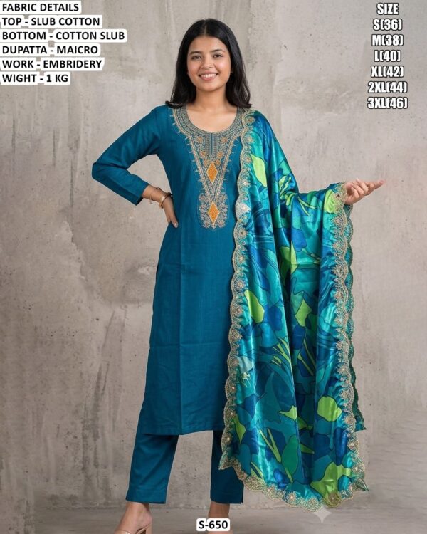 Designer Cotton Suit With Printed Micro Dupatta