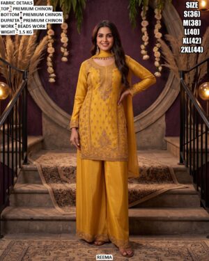 Elegant Beads Work Kurta And Palazzo Set
