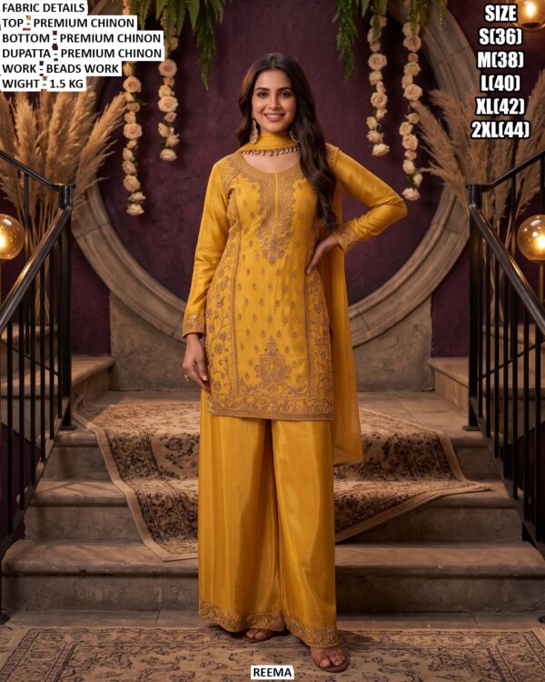Elegant Beads Work Kurta And Palazzo Set