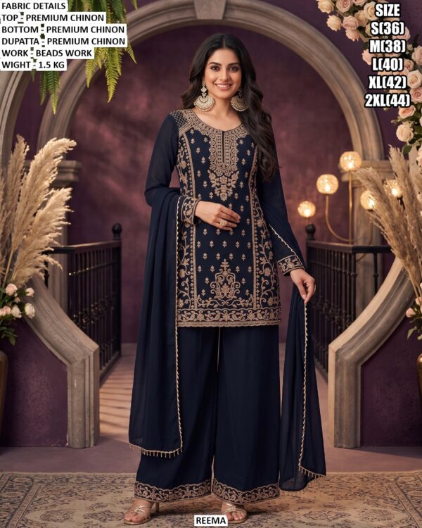 Elegant Beads Work Kurta And Palazzo Set