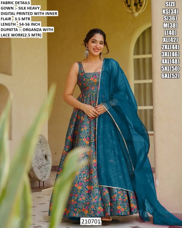 Floral Printed Gown With Dupatta For Women