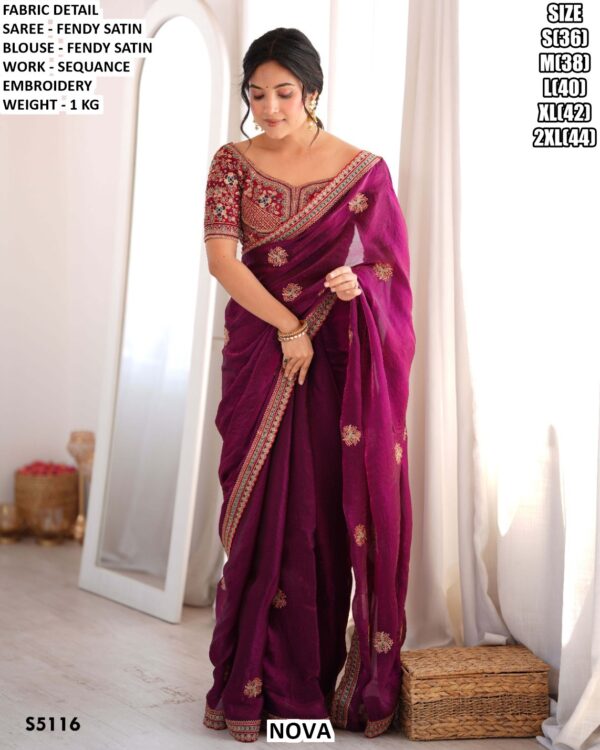 Wedding Wear Sequin Work Saree For Women