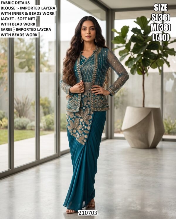 Elegant Jacket Style Party Wear Saree For Women
