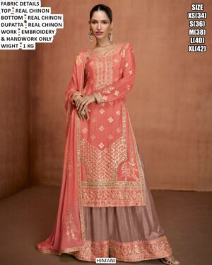 Designer Three Piece Chinon Suit With Dupatta