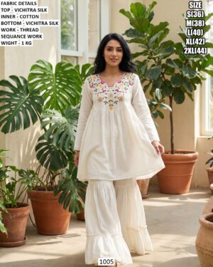 Elegant Embroidered Kurta With Flared Gharara