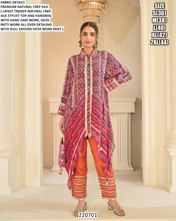 Designer Gota Patti Asymmetrical Silk Outfit