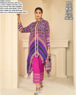 Designer Gota Patti Asymmetrical Silk Outfit