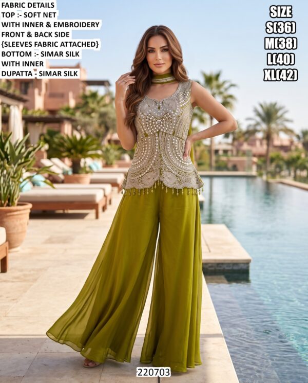 Elegant Party Wear Top Palazzo And Dupatta Set