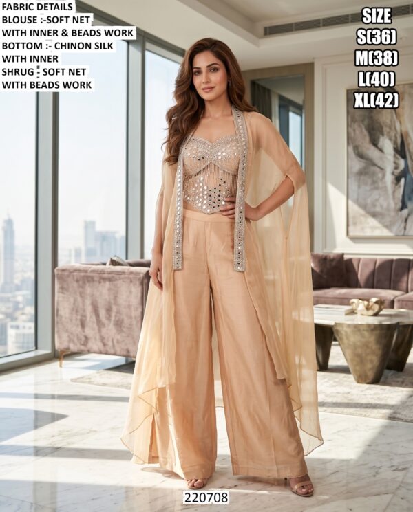 Stylish Beads Work Top And Palazzo Set For Women