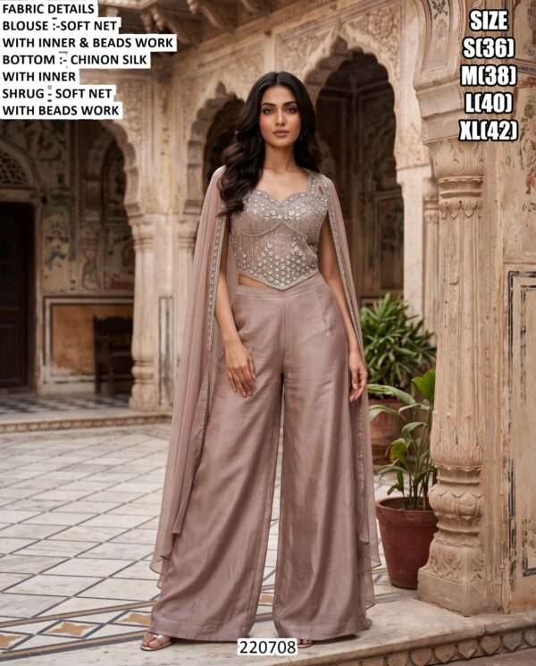 Stylish Beads Work Top And Palazzo Set For Women