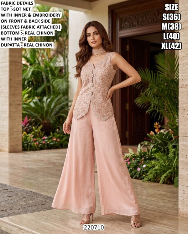 Stylish Beads Work Top And Palazzo Set For Women
