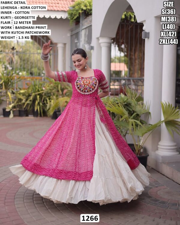 Gujarati Garba Lehenga Kurti With Bandhani Print