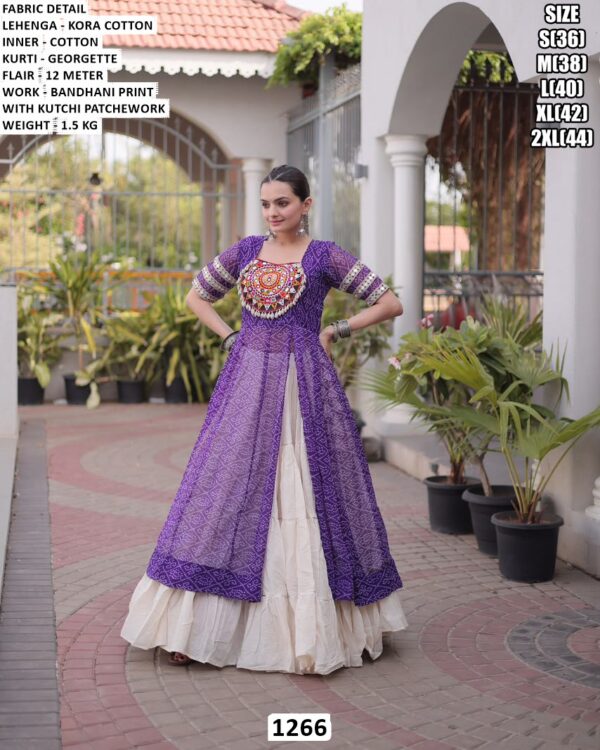 Gujarati Garba Lehenga Kurti With Bandhani Print