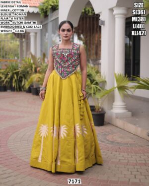 Designer Roman Fabric Kutchi Gamthi Lehenga Choli