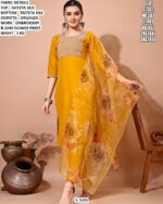 Taffeta Silk Kurta Pant Set With Organza Dupatta
