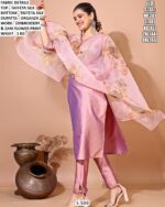 Taffeta Silk Kurta Pant Set With Organza Dupatta