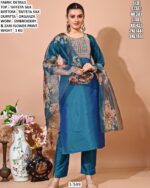 Taffeta Silk Kurta Pant Set With Organza Dupatta