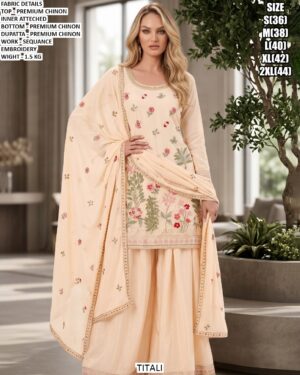 Premium Chinon Embroidered Kurta Palazzo Set