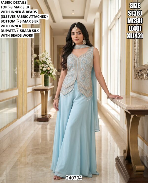 Designer Indo Western Palazzo Set With Shrug Or Dupatta