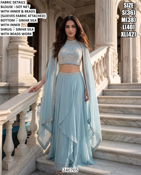 Designer Indo Western Palazzo Set With Shrug Or Dupatta
