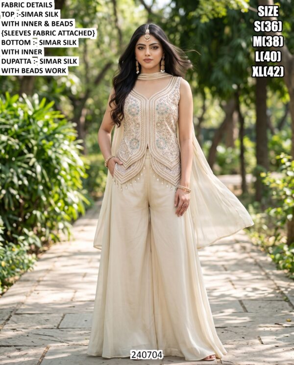 Designer Indo Western Palazzo Set With Shrug Or Dupatta